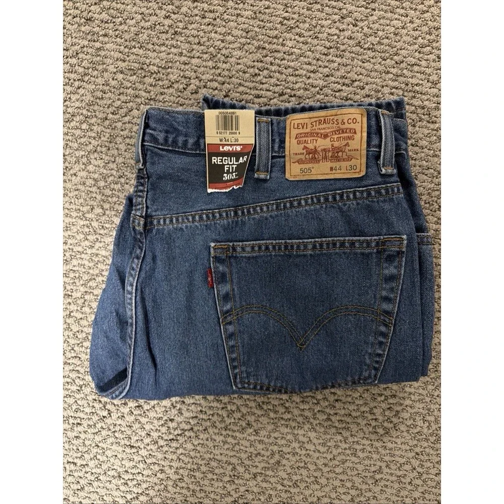 Levi's 505 Regular Fit Straight Leg Jeans Men's 44x30 New 2008 Blue Denim NWT